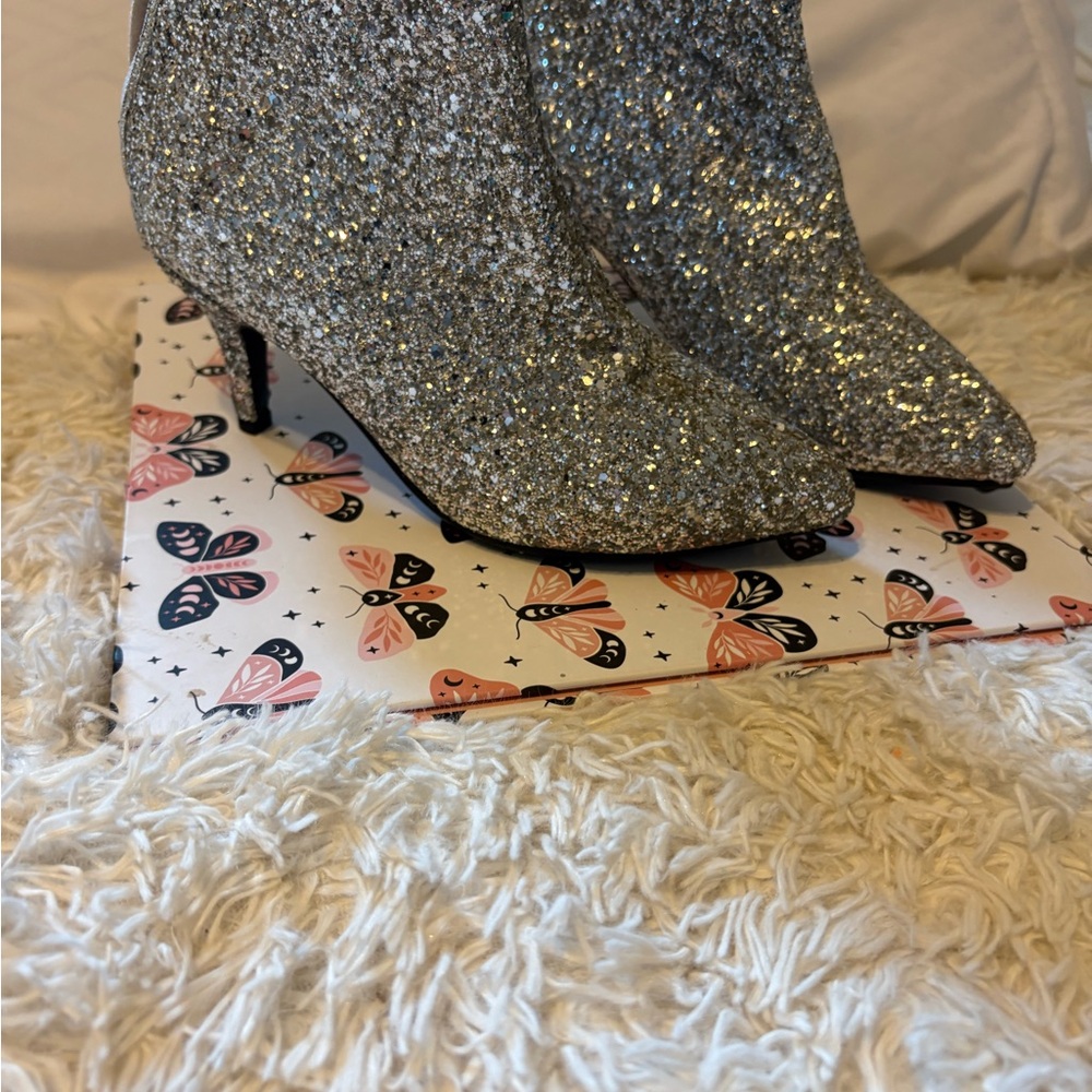 Silver Glitter Ankle Boots
